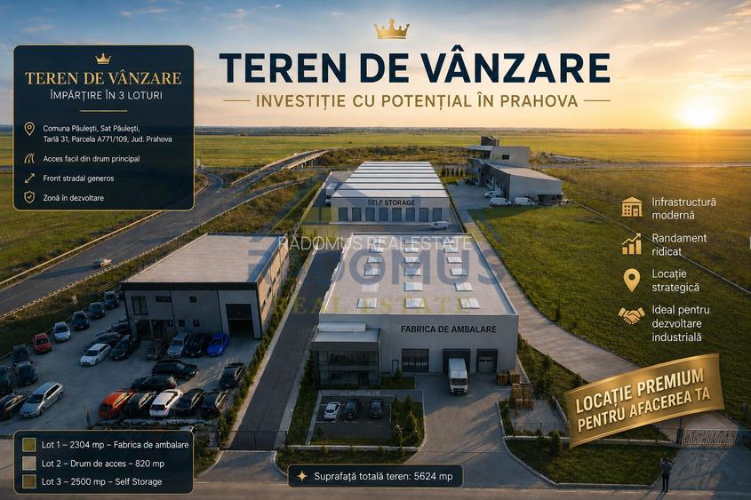 Teren industrial intravilan – 2 loturi – Posibilitate rate – acces DN1 - 2