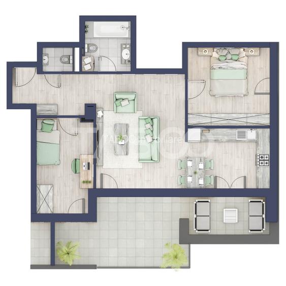 Apartament 66 mp utili 3 camere 2 bai etaj 3 in bloc cu lift Turnisor - 6