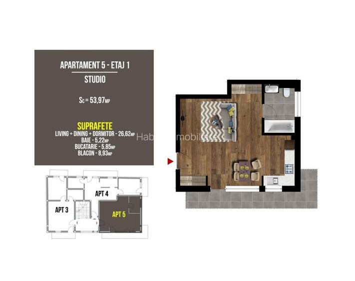 Garsoniera noua, etaj 1, zona Terra, Floresti, Comision 0% - 12