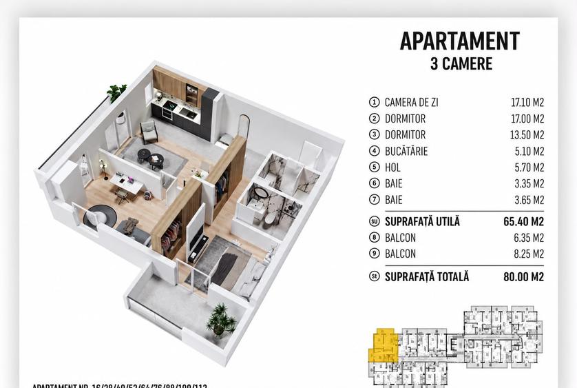 Apartament 3 camere – Complex rezidențial nou Etaj 7 | 2 băi+panorama