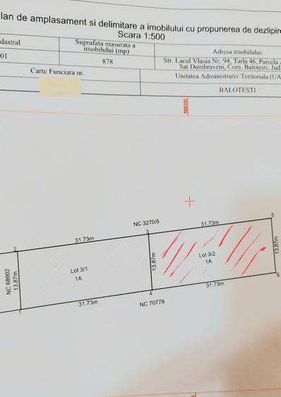 Teren Balotesti Nord Bucharest lot 440 mp cu proiect casa P+1. Investitie.