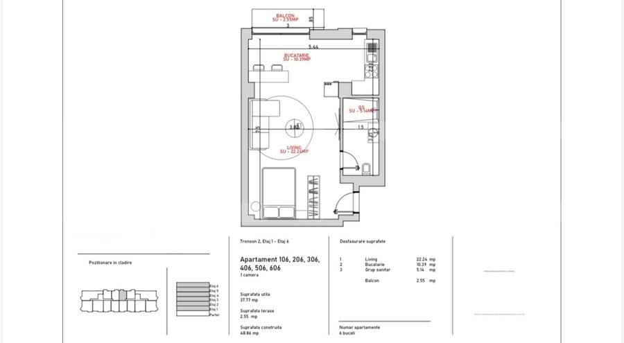 Apartament 2 camere, 58.94 mp, zona Port