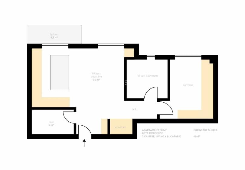 Apartament cu 3 camere în Beta Residence, Chinteni – complet mobilat și utilat - 7