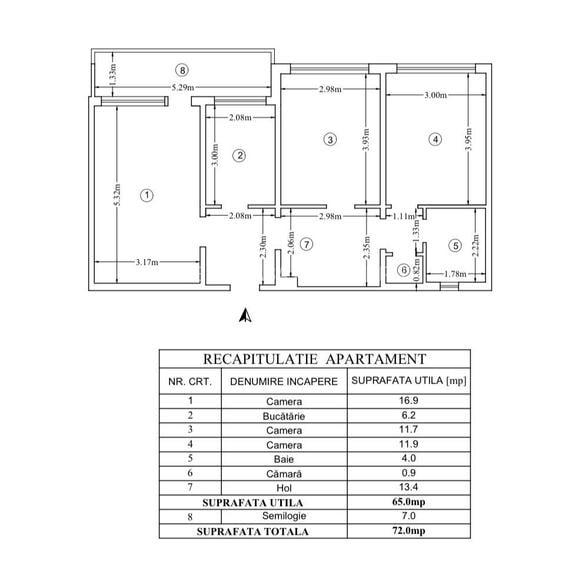 Apartament cu 3 camere decomandat in Tatarasi