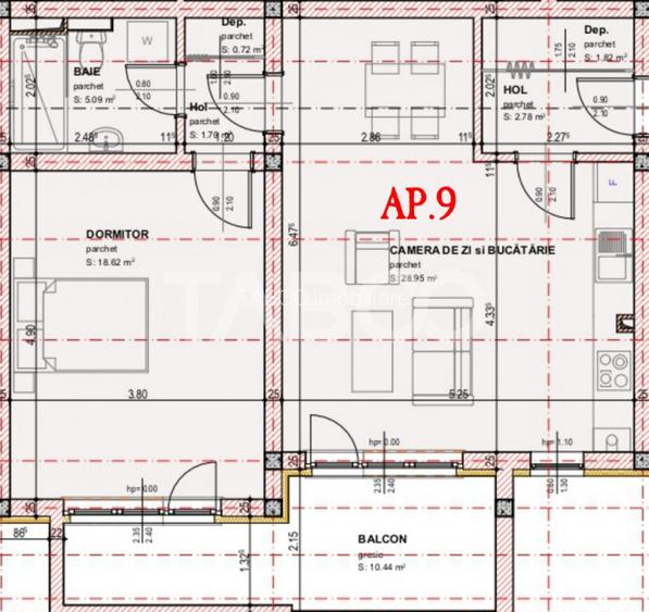 COMISION 0 -Apartament de vanzare 61 mpu 2 camere balcon orientare Sud - 1