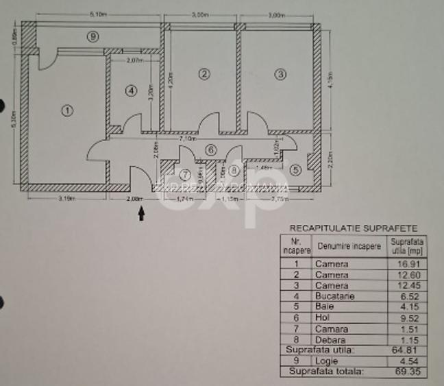 Apartament decomandat cu 3 camere, renovat recent, centrală proprie