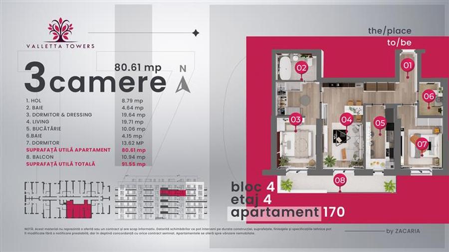 3 camere /92mp utili/etaj 4/Valletta Towers