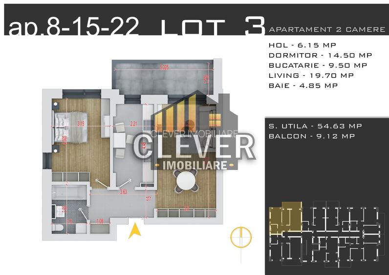 2 camere Decomandat, 64 mp, Promo Parcare, Comision 0, Pallady - 1