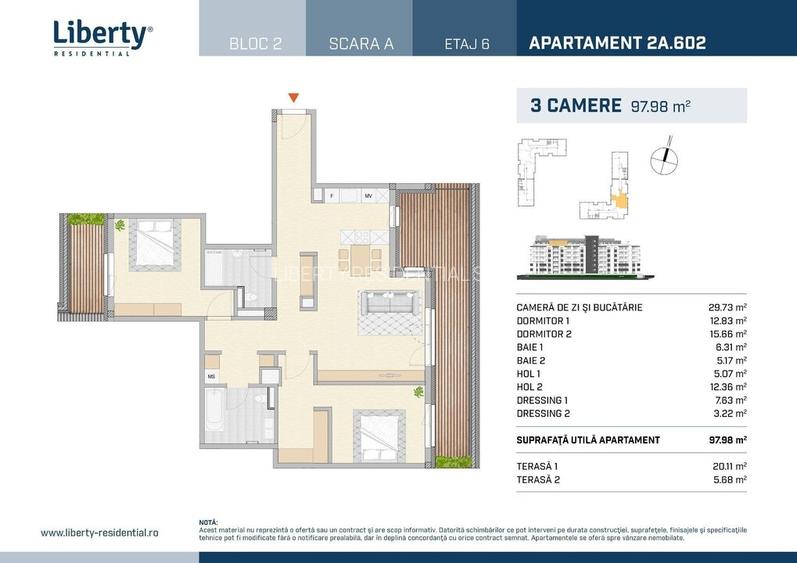 Apartament 3 camere, dubla orientare, Liberty Residential! - 2