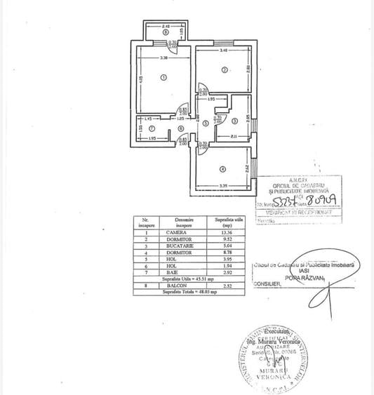 3 camere Decomandat etaj 3 - Posta Pacurari - 109000 euro - 2