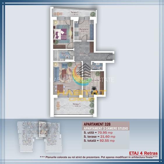 Pallady 3 camere 71 mp + terasa 22 mp bloc tip Boutique - 2