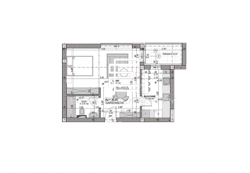 Garsonieră cu bucătărie separată – 36.37 mp utili + balcon– DaVinci Homes, Sibiu - 1