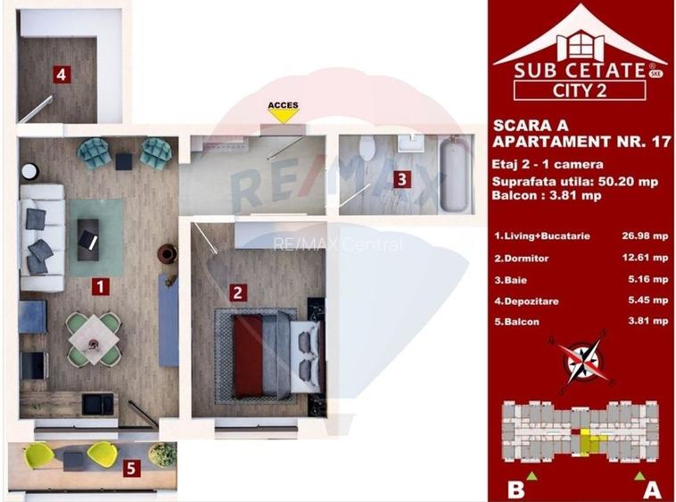 Apartament 2 camere NOU – Subcetate City 2, Sânpetru | 50,2 mp utili - 2