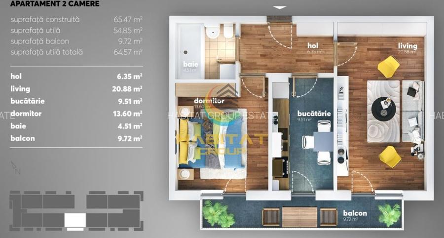 Apartament 2 camere -64mp- mobilat si utilat - 14