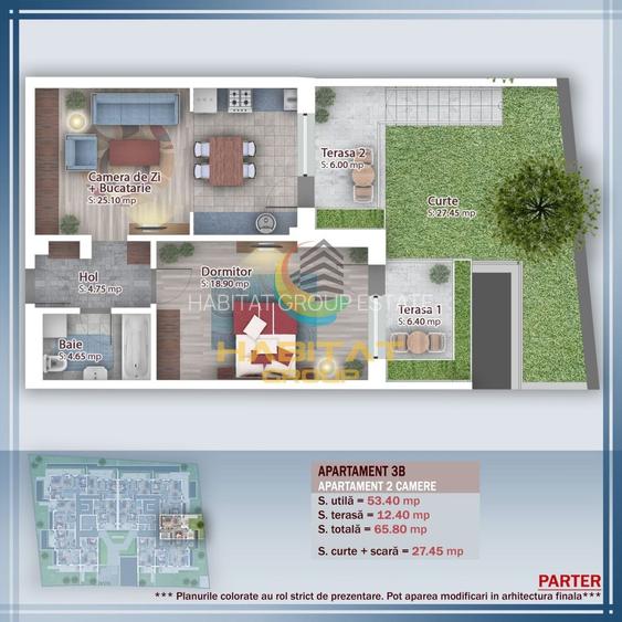 Pallady 2 camere 53 mp + terasa 13 mp + curte 27 mp - 2