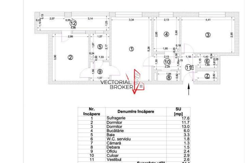 3 camere semidecomandate, et. 7,  2 bai, fara imbunatatiri, 71mp, Baba Novac Par - 2
