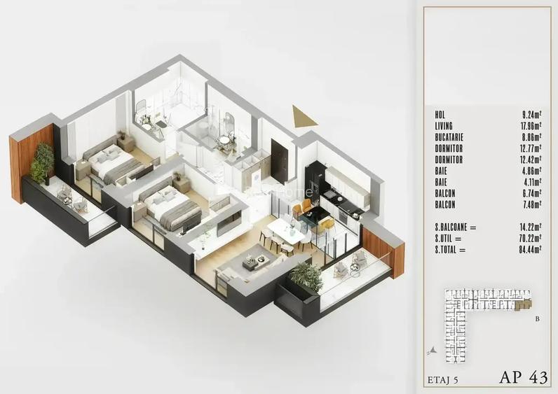 3 Camere STB 8 Min Premium Izolatie Fonica Spatii Verzi Pallady - 3