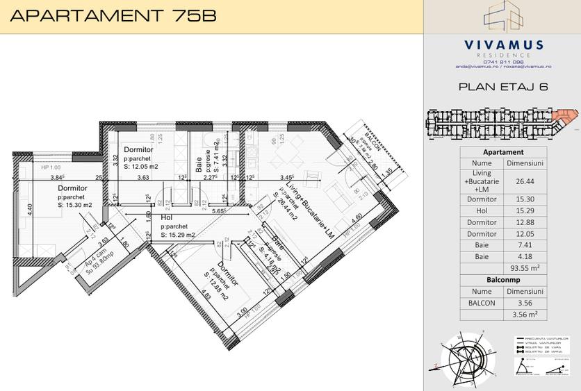 4 camere open, 94 mp +  3,6 mp balcon TVA inclus 21%, 2027 - 1