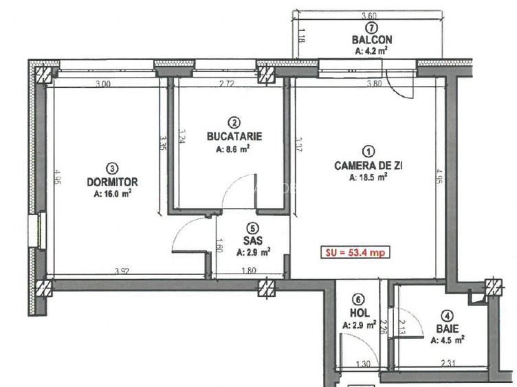 Apartament 2 camere, 54mp, balcon, semifinisat, zona Terra, Floresti - 7