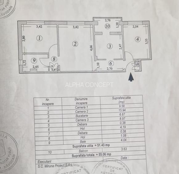 Năvodari-Centru-3camere semidecomandate, etaj 3,gaze - 16
