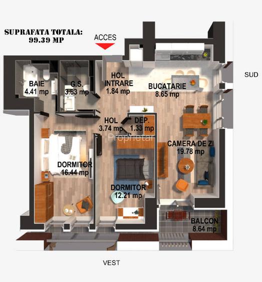 Apartament Moghioros Residence, 3 camere decomandate, 2 bai, parcare subterana - 3