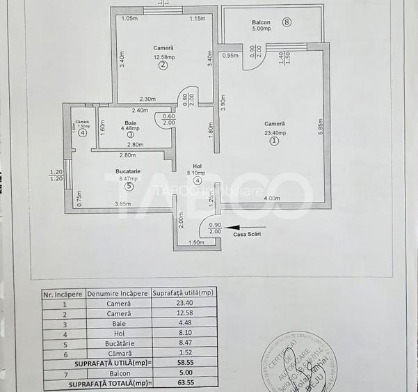 Apartament decomandat de vanzare 59 utili balcon pod zona Dioda Sibiu - 1