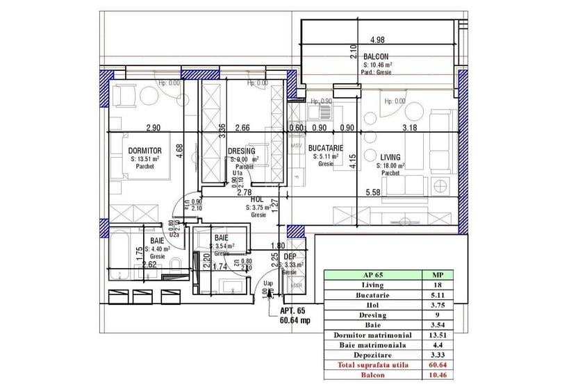 Apartament 2.5 Camere Sala Polivalentă | 61 mp Util + 10 mp Balcon - 1