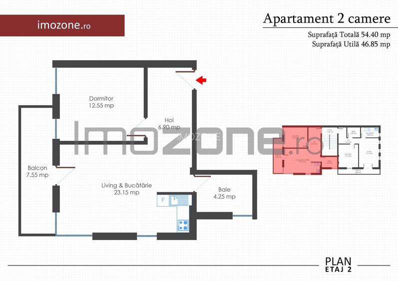 Apartament 2 camere, bloc nou, finisat la cheie, centrala termica individuala - 1