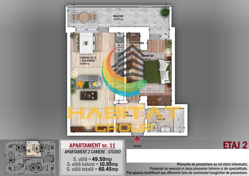 N. Grigorescu 2 camere semidecomandat 51 mp + terasa 10 mp - 3