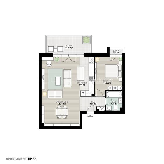 Apartament 2 camere 64mp util interior - Lebada Lake Residence - 1