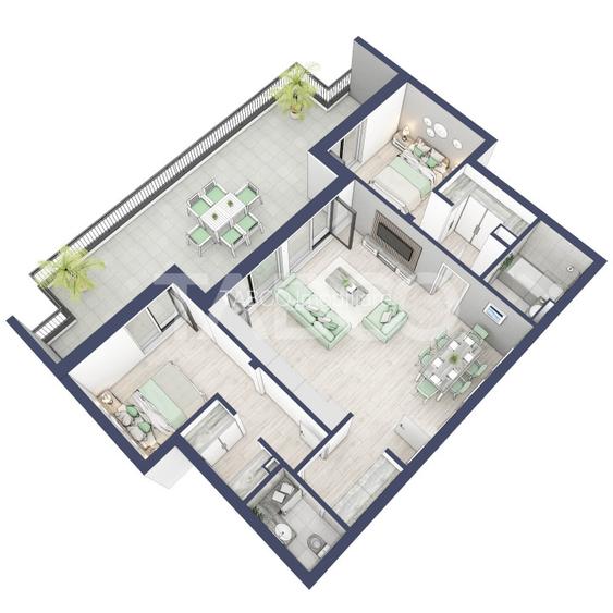 Apartament etaj retras 74mpu 3camere terasa 46mp bloc cu lift Turnisor - 2