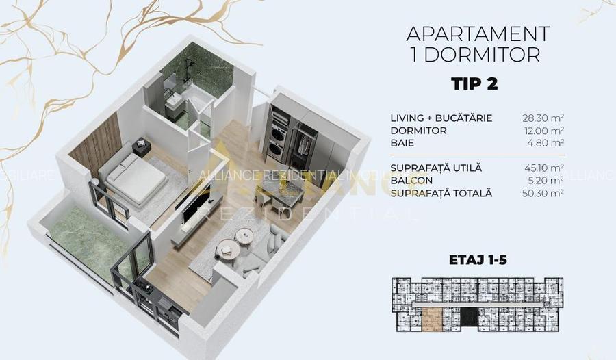 105.000 € TVA INCLUS | Apartament 2 camere tip studio | 60 mp - 7