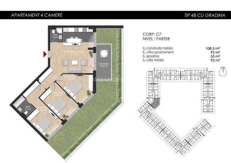 4 Camere cu Grădină (S.Utilă 92mp + 55mp), Lângă Lacul Străulești-Mall Colosseum - 2