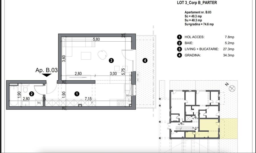 Apartment bloc nou cu curte de 34 mp