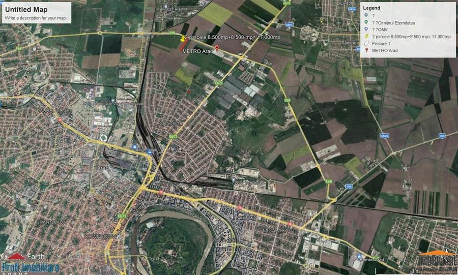 Teren intravilan 2 parcele de 8500 mp front la centura Aradului linga Metro