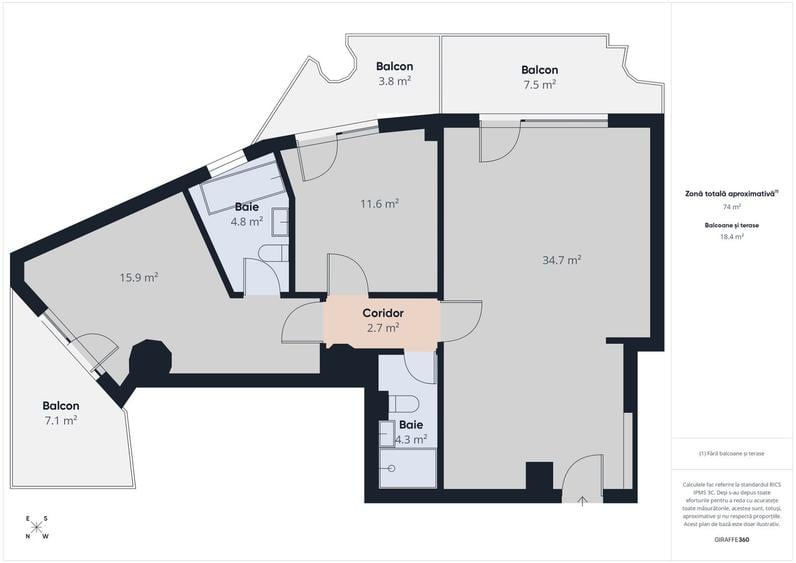 Apartament 3 camere | 2 băi | 2 balcoane | View panoramic