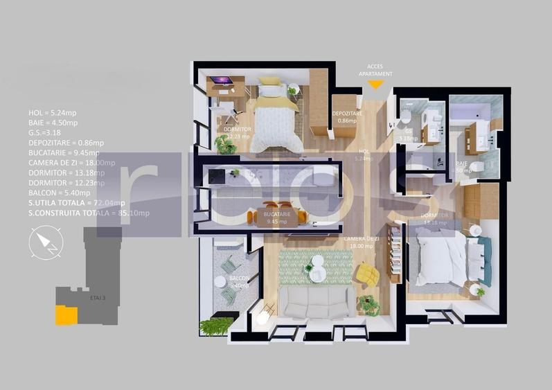 VANZARE APARTAMENT LA CHEIE | 3 CAMERE | 72MP | TERASA | PARCARE - 1
