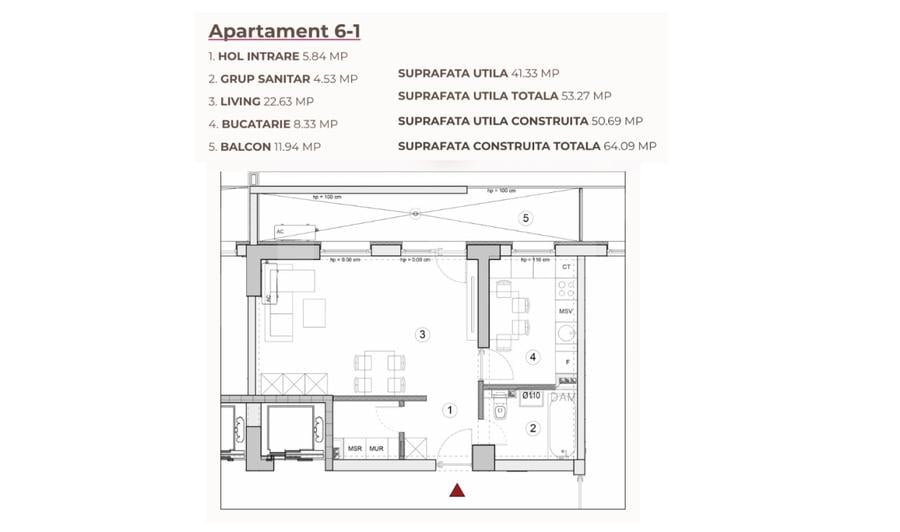 Studio 53.27 mp într-un ansamblu cu 0% Comision la Achiziție