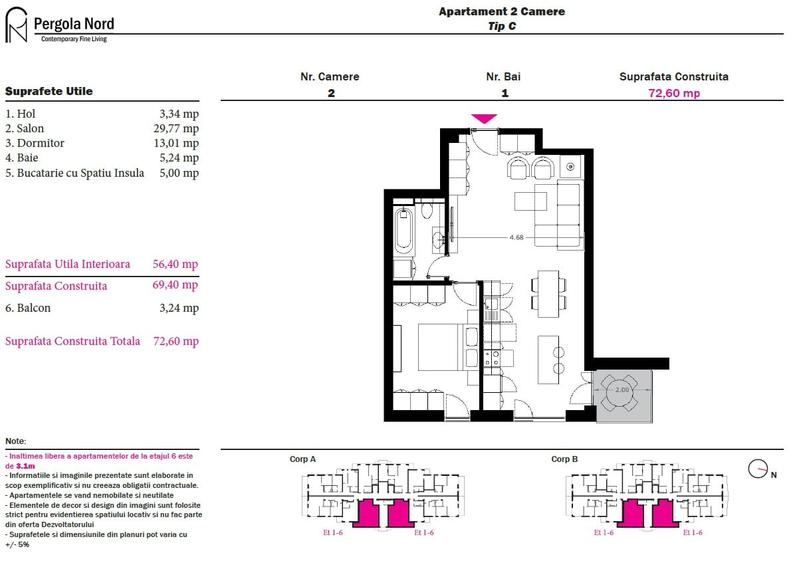 Apartament 2 camere, Rond OMV, nou