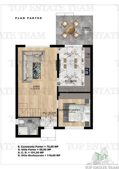 Vila moderna individuala cu 4 camere , 3 bai , Living open space, terasa,incalzi