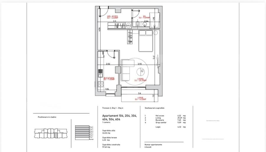 Apartament 2 camere, 58.94 mp, zona Port