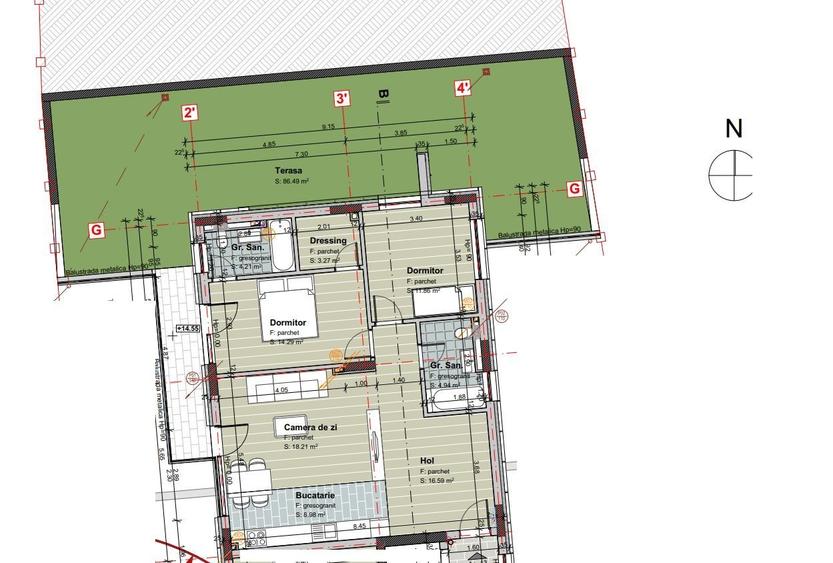 Apartament 3 camere cu terasa de 86 m2 in apropiere de parcul Central