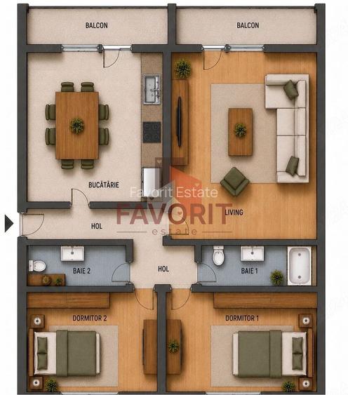 Apartament 3 camere decomandat | 2 Bai | Simion Branutiu - 9