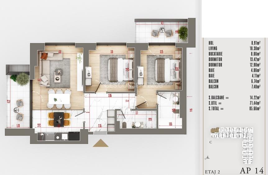 0% Comision | 3 camere Pallady | Bloc nou finalizat | Ideal familie - 7