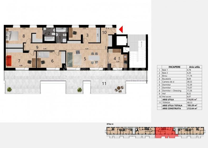 Apartament cu 3 camere | 59.83mp | Bloc nou | Etaj 1 | Garaj | Zorilor - 10
