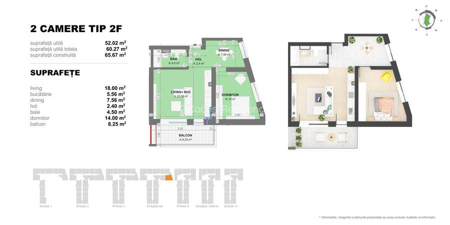 Apartament 2 Camere TIP F in Complex Doi Cocosi Residence - 2