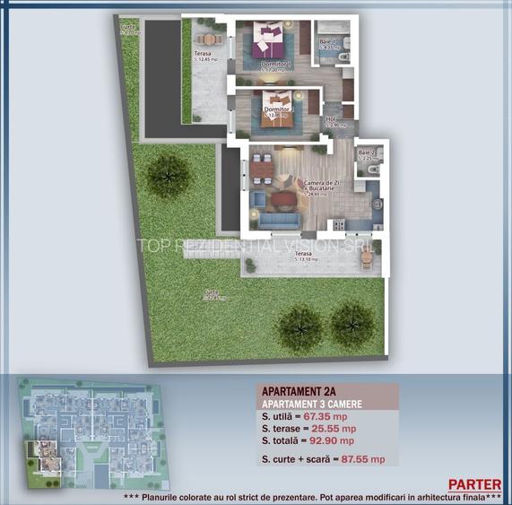 AP. 3CAM.+CURTE (85MP) - POZITIONAT SUD-EST / COMISION 0%! - 2