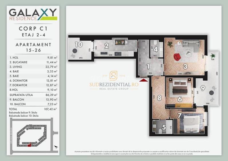Comision 0! Apartament 3 camere, 107 mp - zona Grand Arena Mall - 1