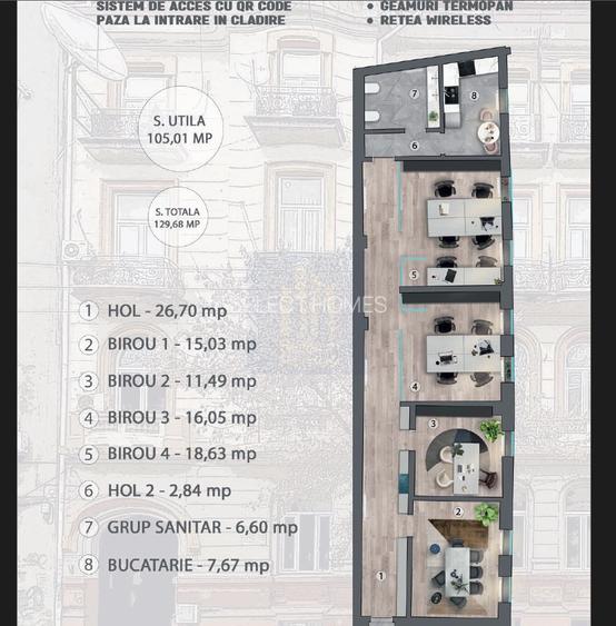 Spatiu de birouri de inchiriat | 4 Camere 105mp *Cismigiu* *Tur Virtual* - 14