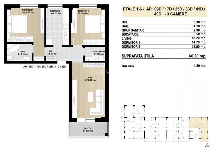 Apartament 3 camere decomandat 2 bai Grand Arena Dealul Cucului. - 2